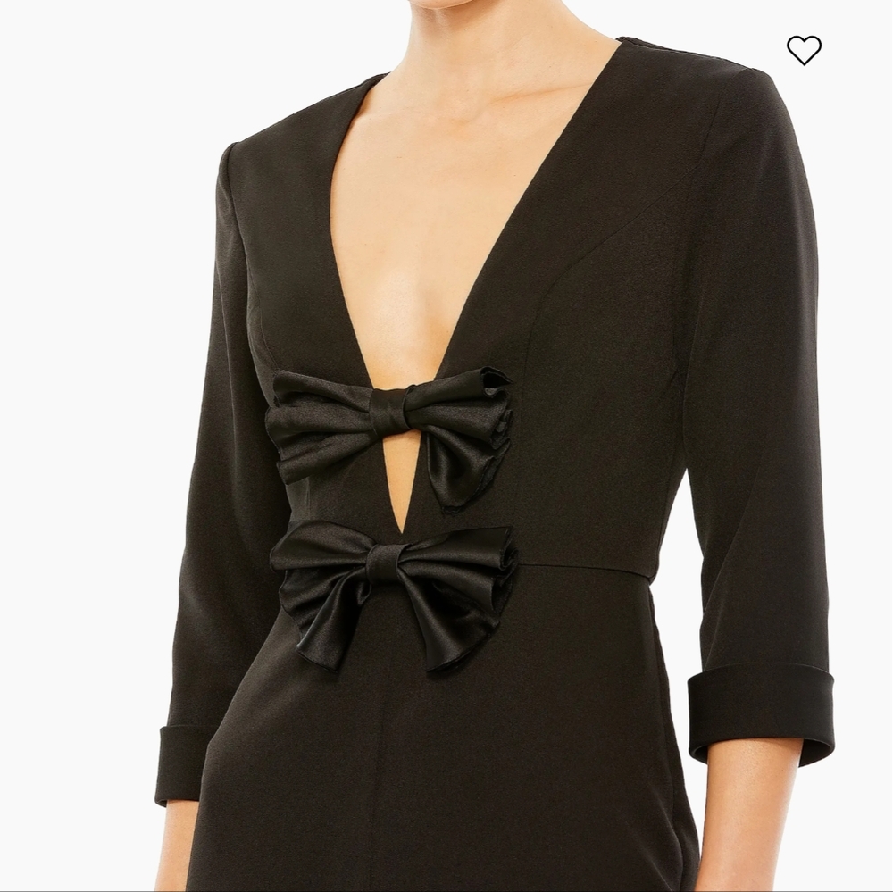 Mac Duggal Black Long Sleeve Jumpsuit with Bow Accents